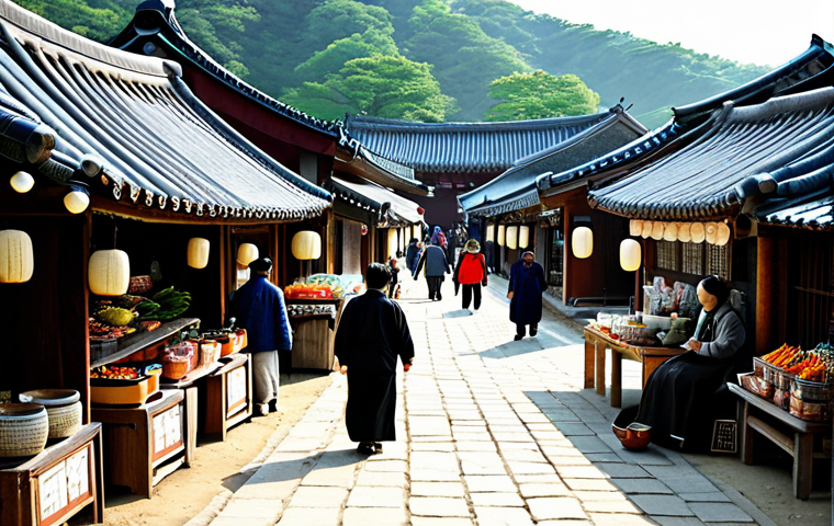 경기도 용인 민속촌 관광명소화 - **

"A picturesque scene inside the Yongin Folk Village, featuring a traditionally dressed craftsman...