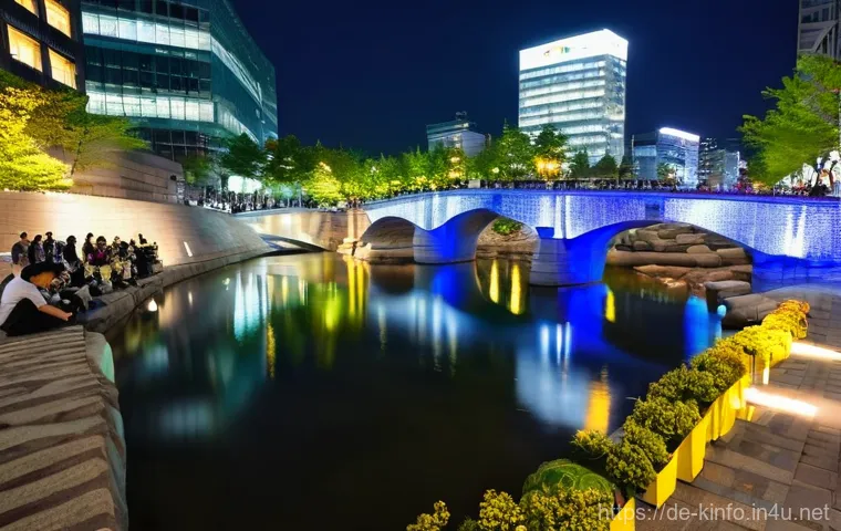 서울 청계천 복원사업 - **A Vibrant Ecological and Social Corridor**
    An uplifting image showcasing the Cheonggyecheon st...