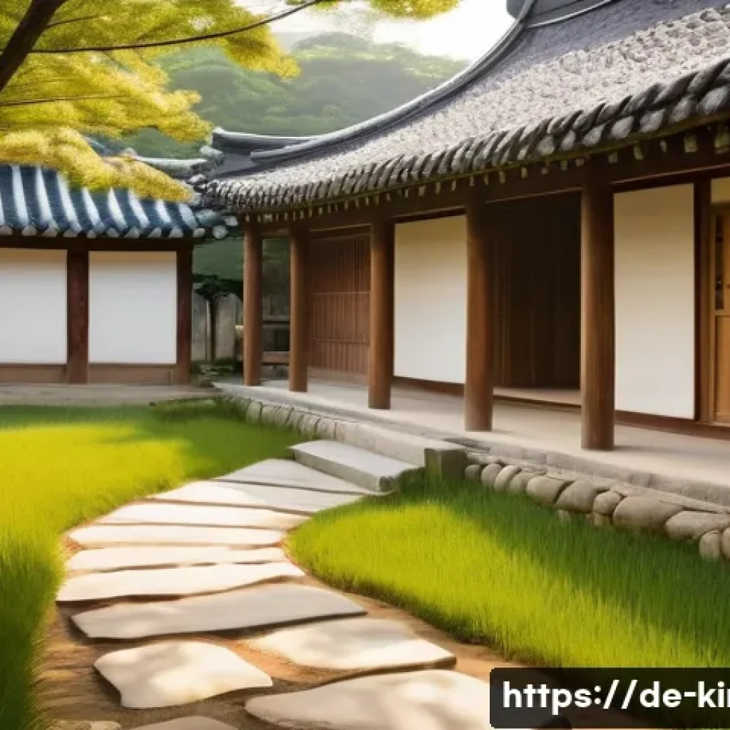 전라도 김대중 전 대통령 생가 - A serene and idyllic morning scene at a traditional Korean Hanok, depicting Kim Dae-jung's birthplac...