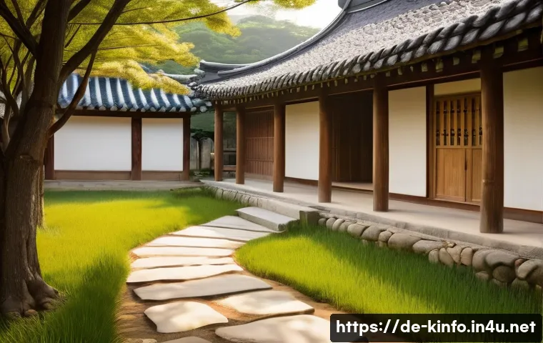 전라도 김대중 전 대통령 생가 - A serene and idyllic morning scene at a traditional Korean Hanok, depicting Kim Dae-jung's birthplac...